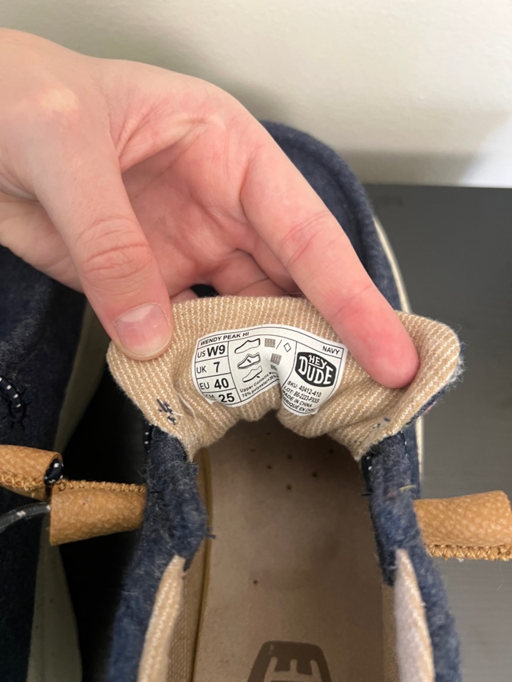 Hey Dude Navy Platform Slip-On Sneakers with Tan Accents - Picture 4 of 5